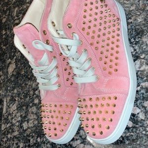 louboutin high top pink suede gold spikes